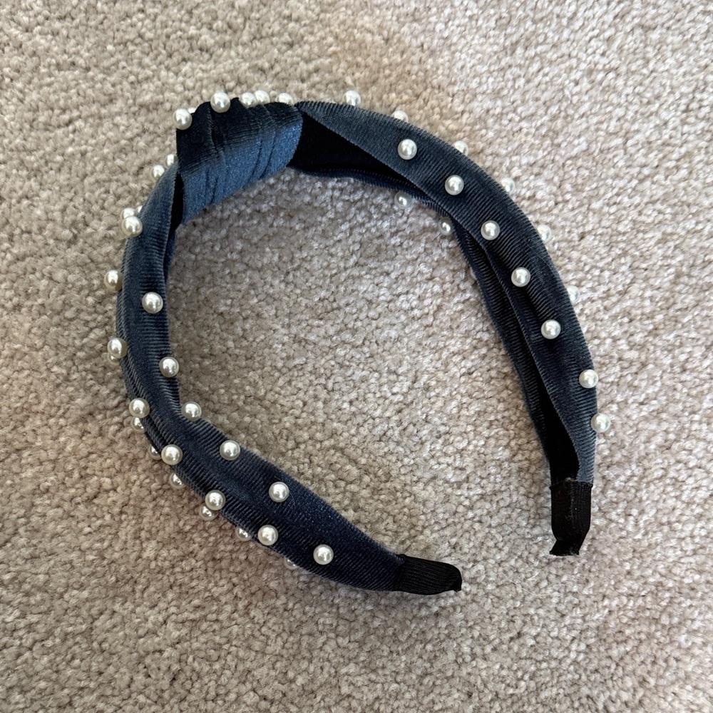 Blue Headband with White Pearls